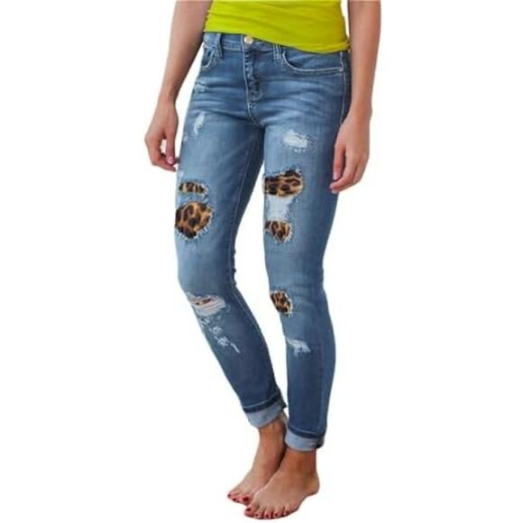 Judy Blue Leopard Patch Mid-Rise Skinny Jeans Size 3/26 - Picture 1 of 12